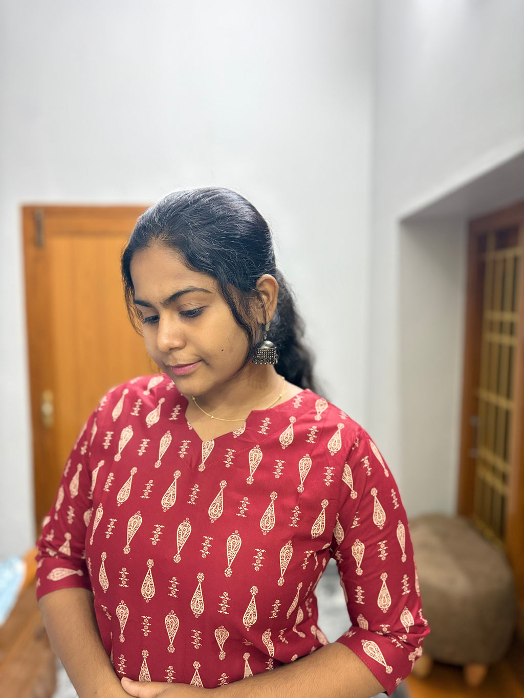 Maroon Knee Length Kurti