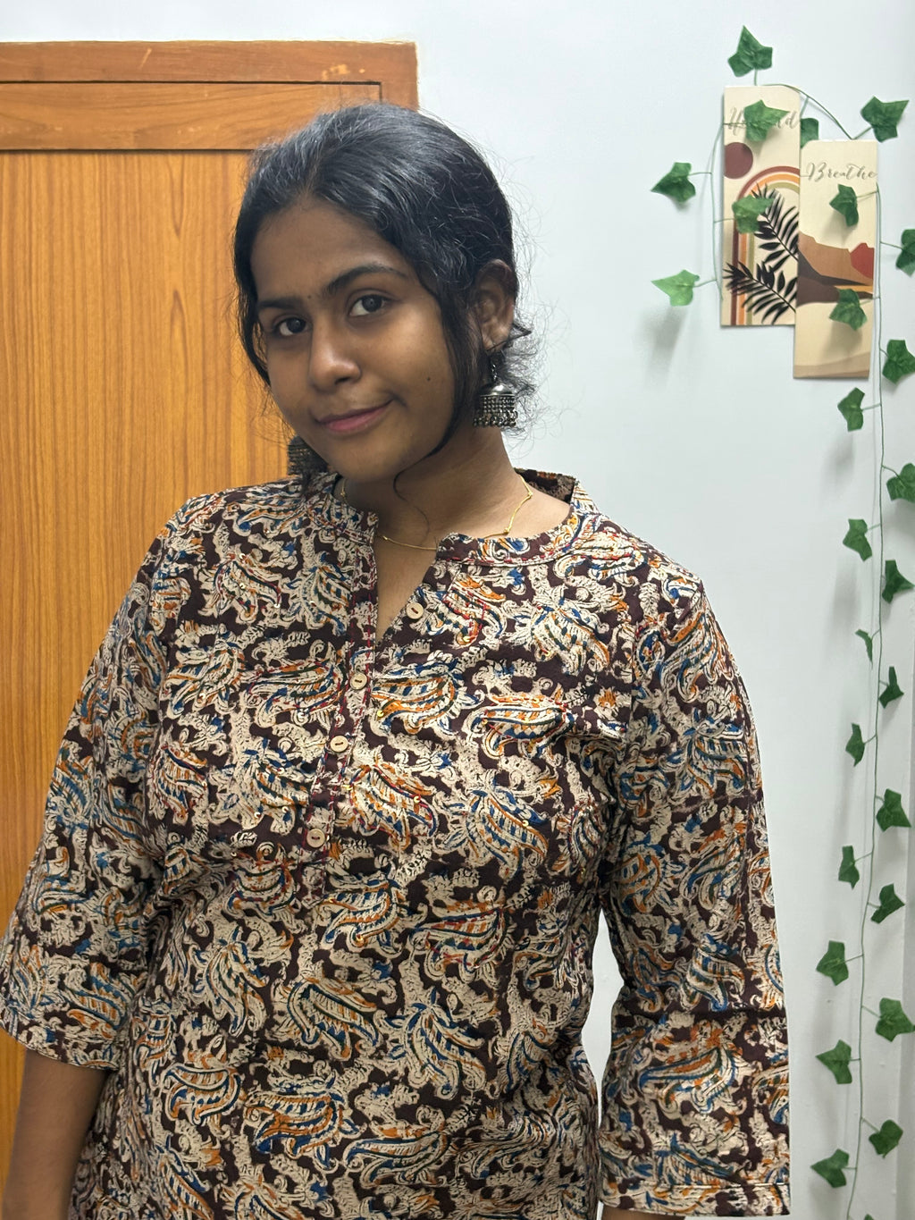 Brown kalamkari short top