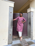 Pink floral knee length kurti