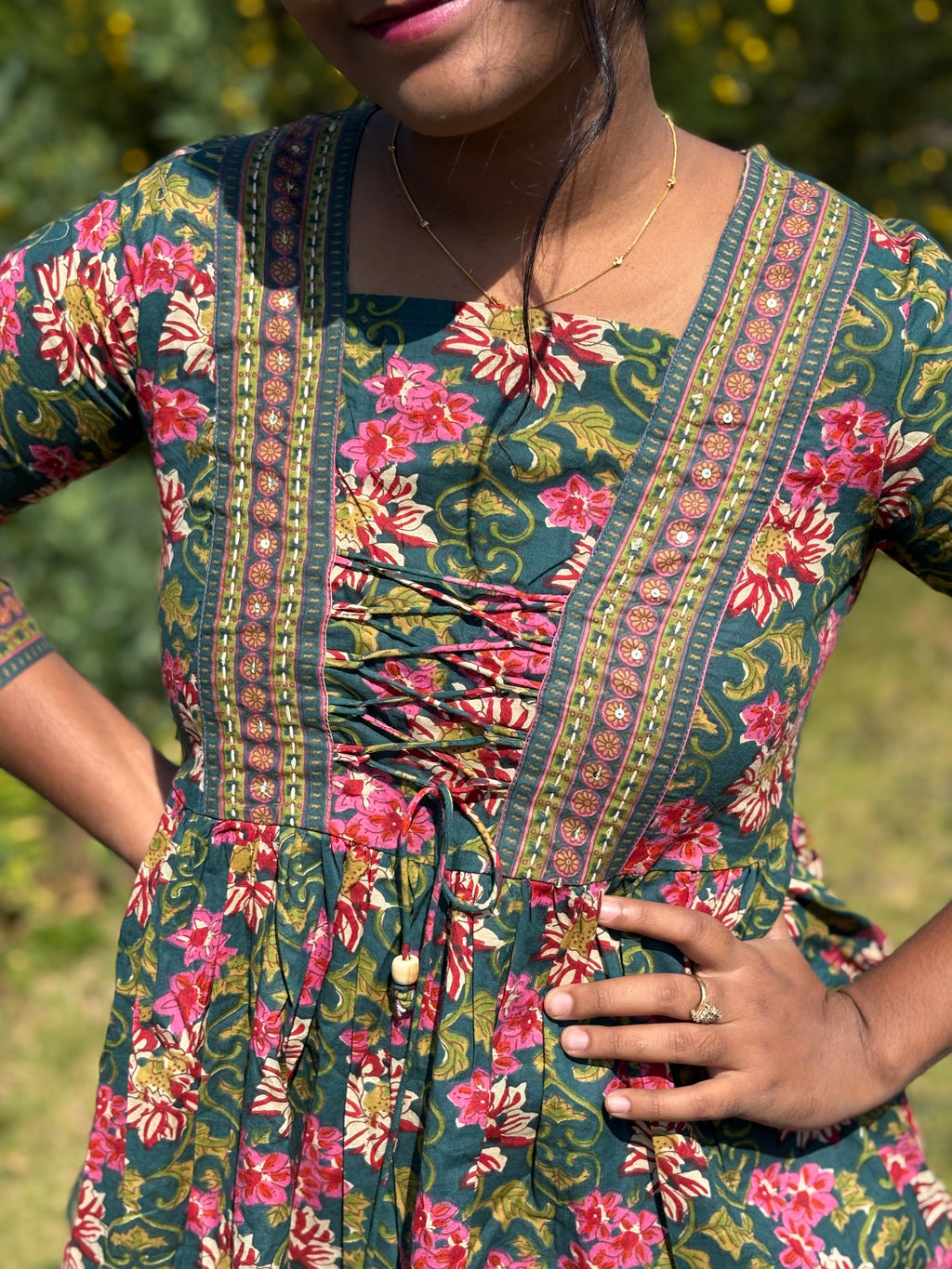 Green Front knot Peplum Top