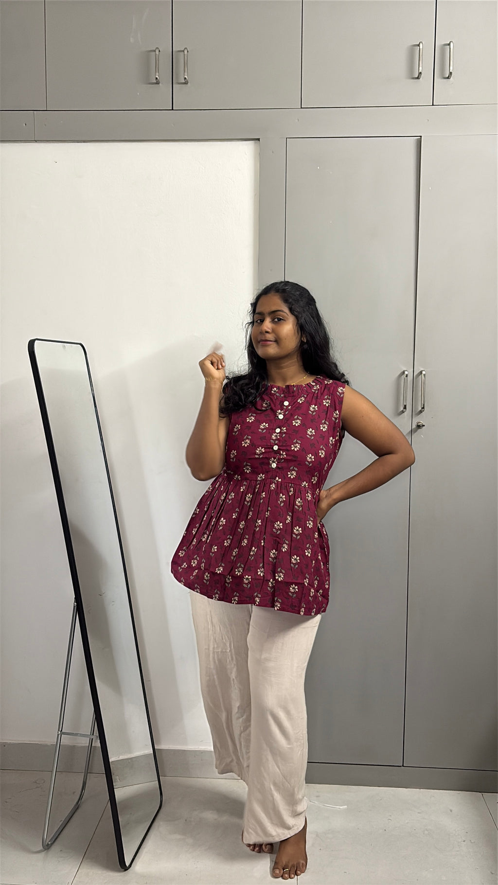 Red butta Sleeveless Peplum Top