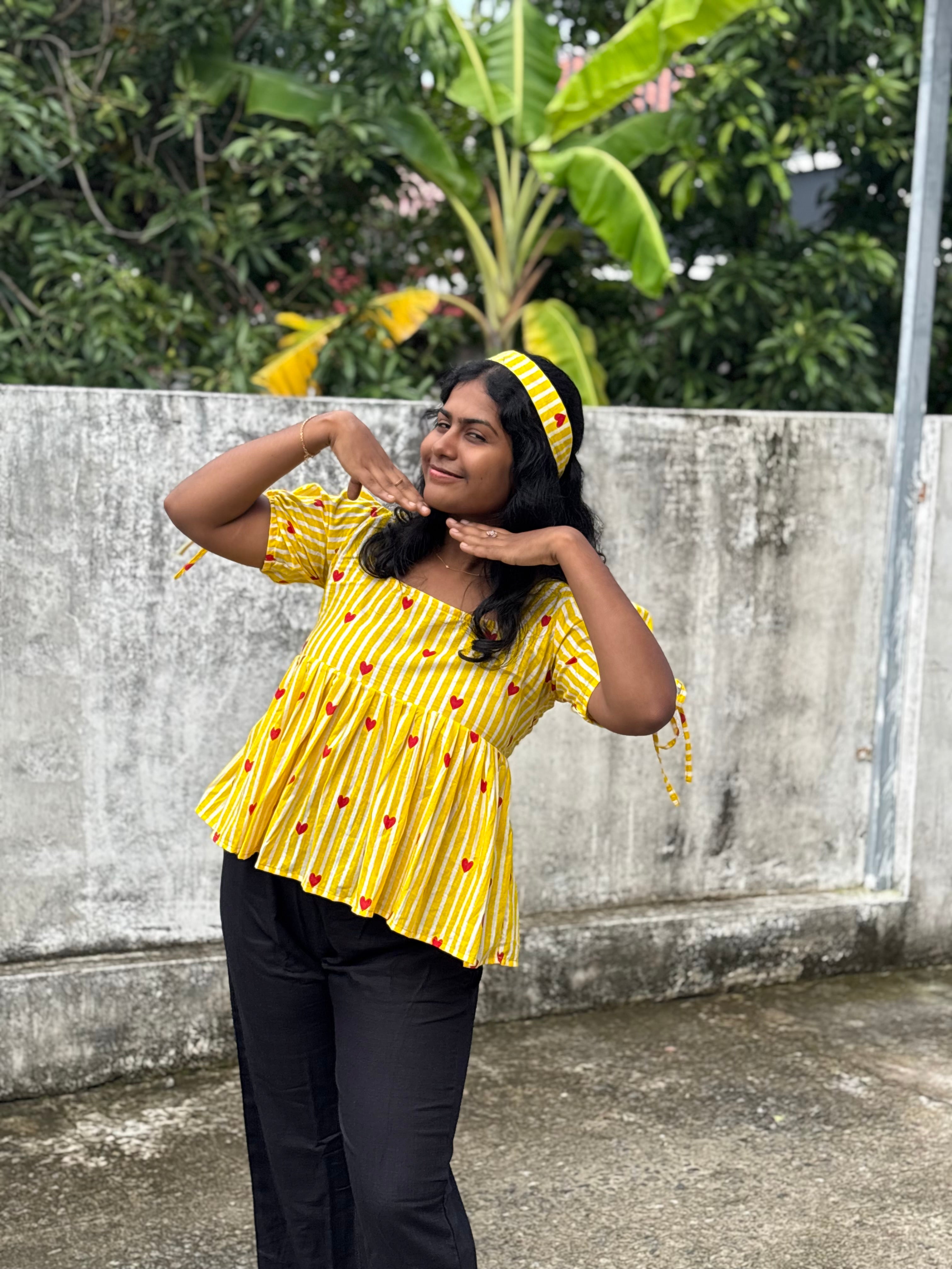 Yellow heart Peplum Top with cute bow 🌻