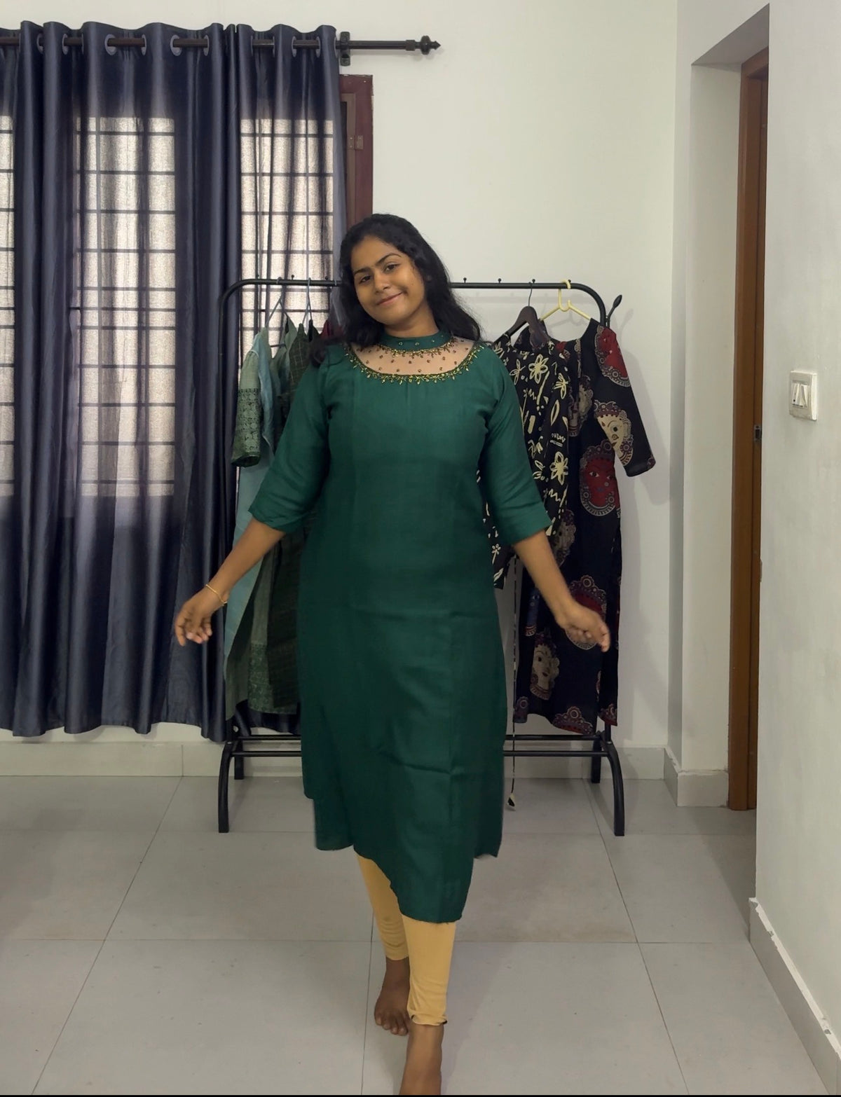 Green Neck Detailing Kurti