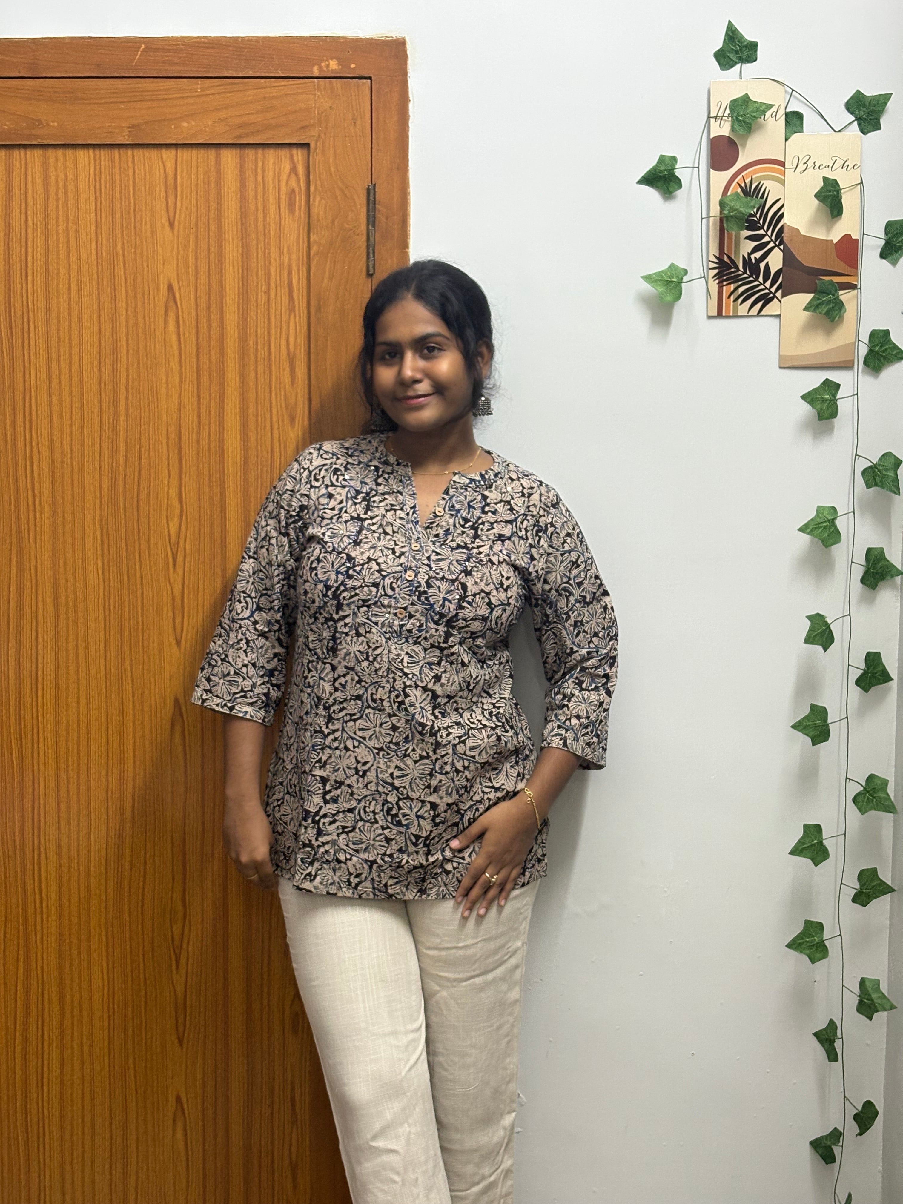 Black blue kalamkari short top