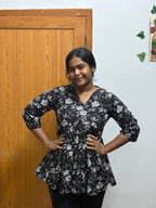 Black floral Peplum Top