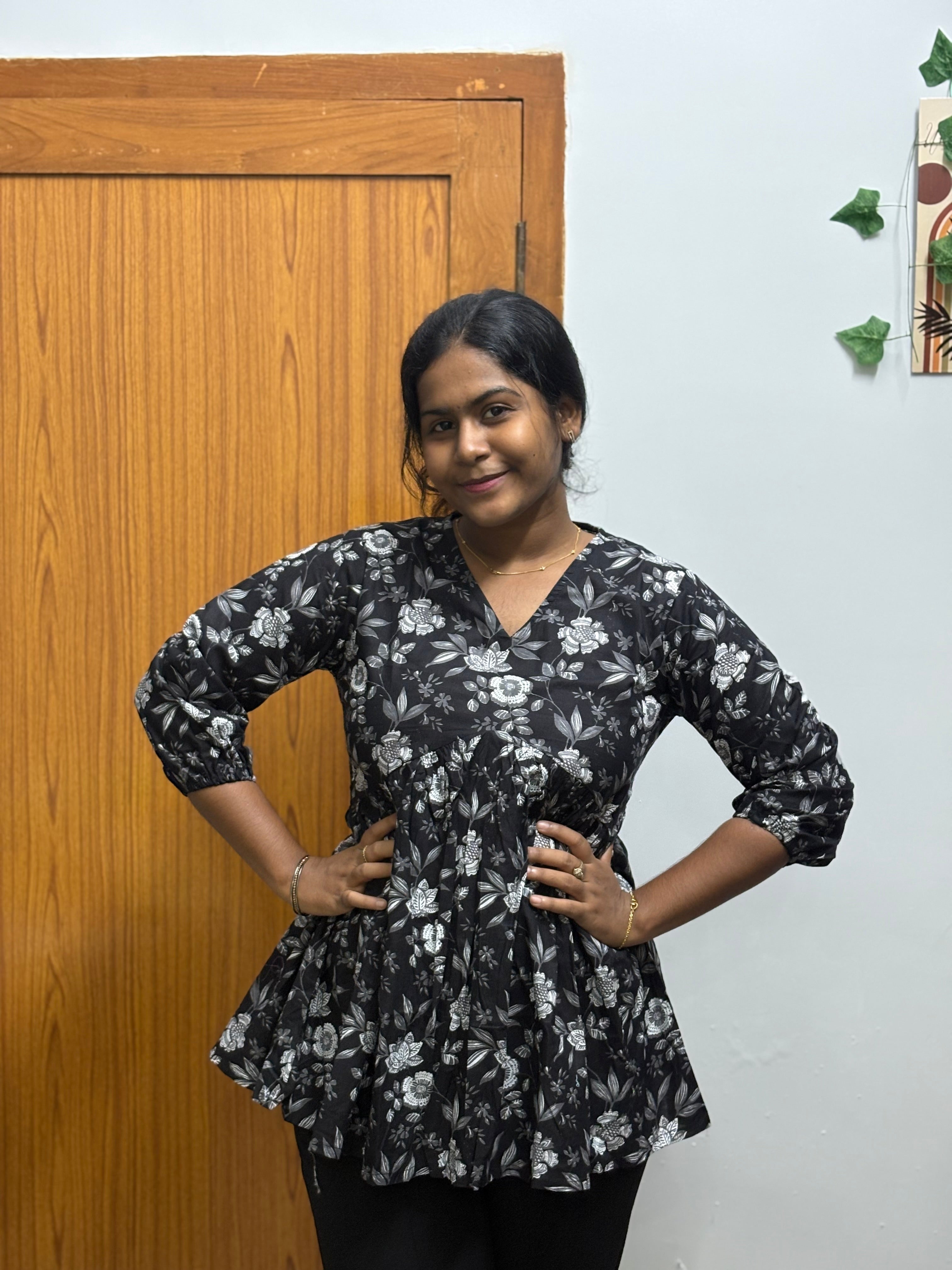 Black floral Peplum Top