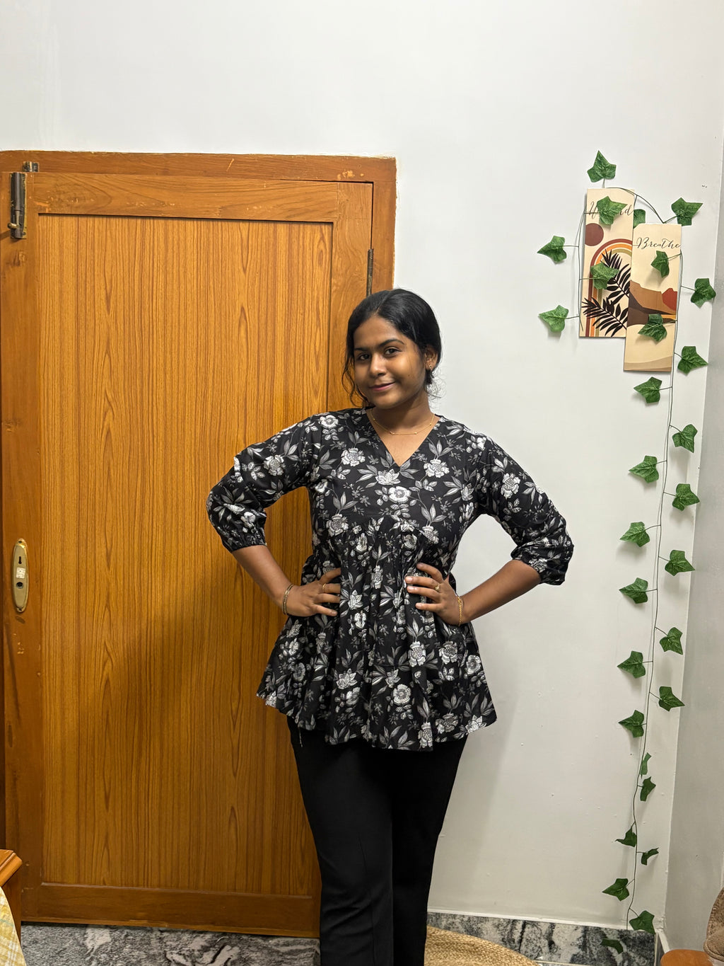 Black floral Peplum Top