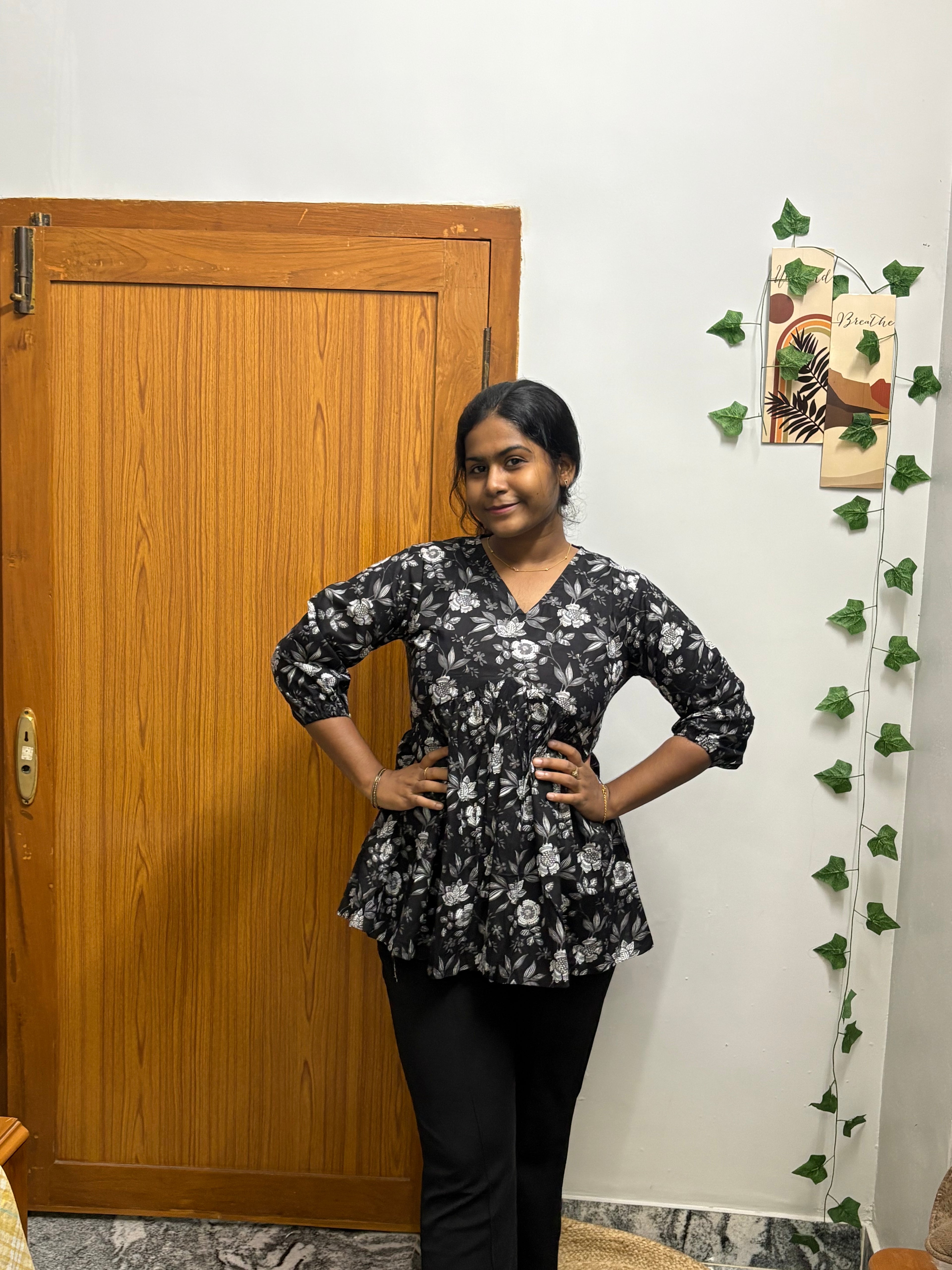 Black floral Peplum Top