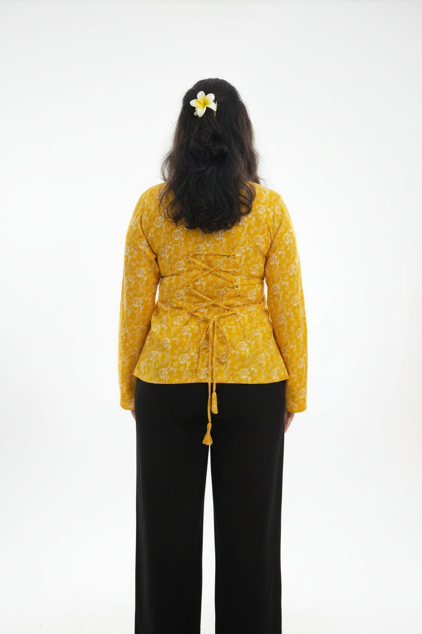 Yellow centre slit Corset back kurti