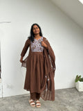 Brown three piece Kurta Set