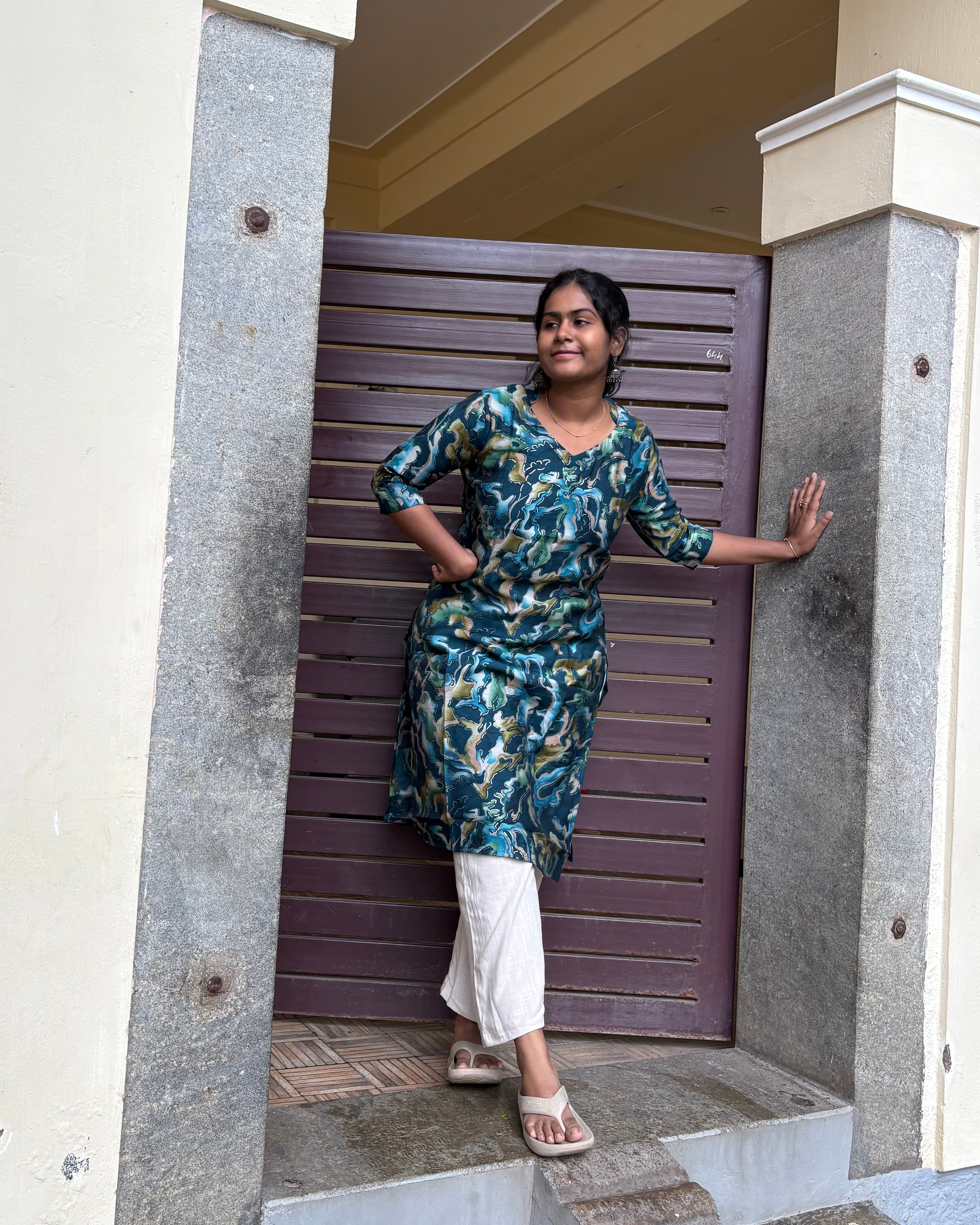 Marbel blue knee length kurti