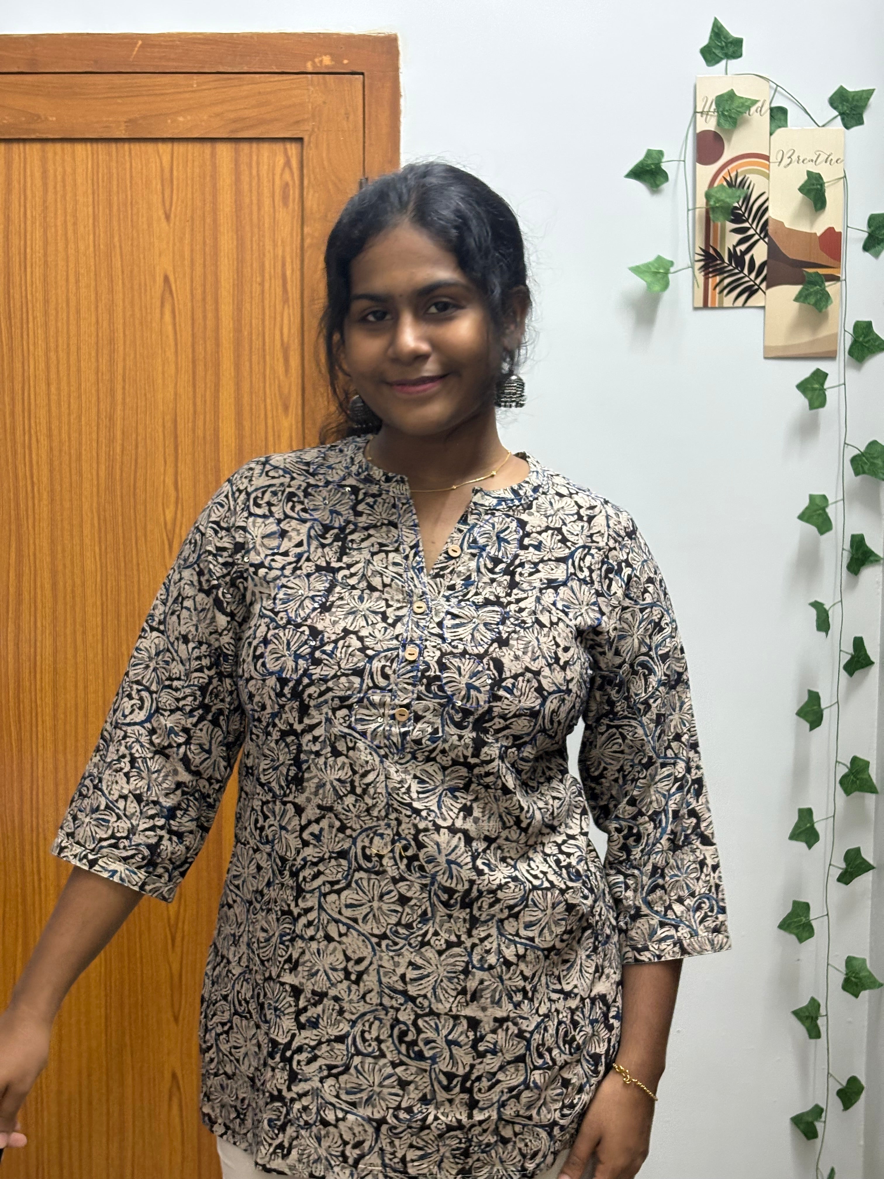 Black blue kalamkari short top