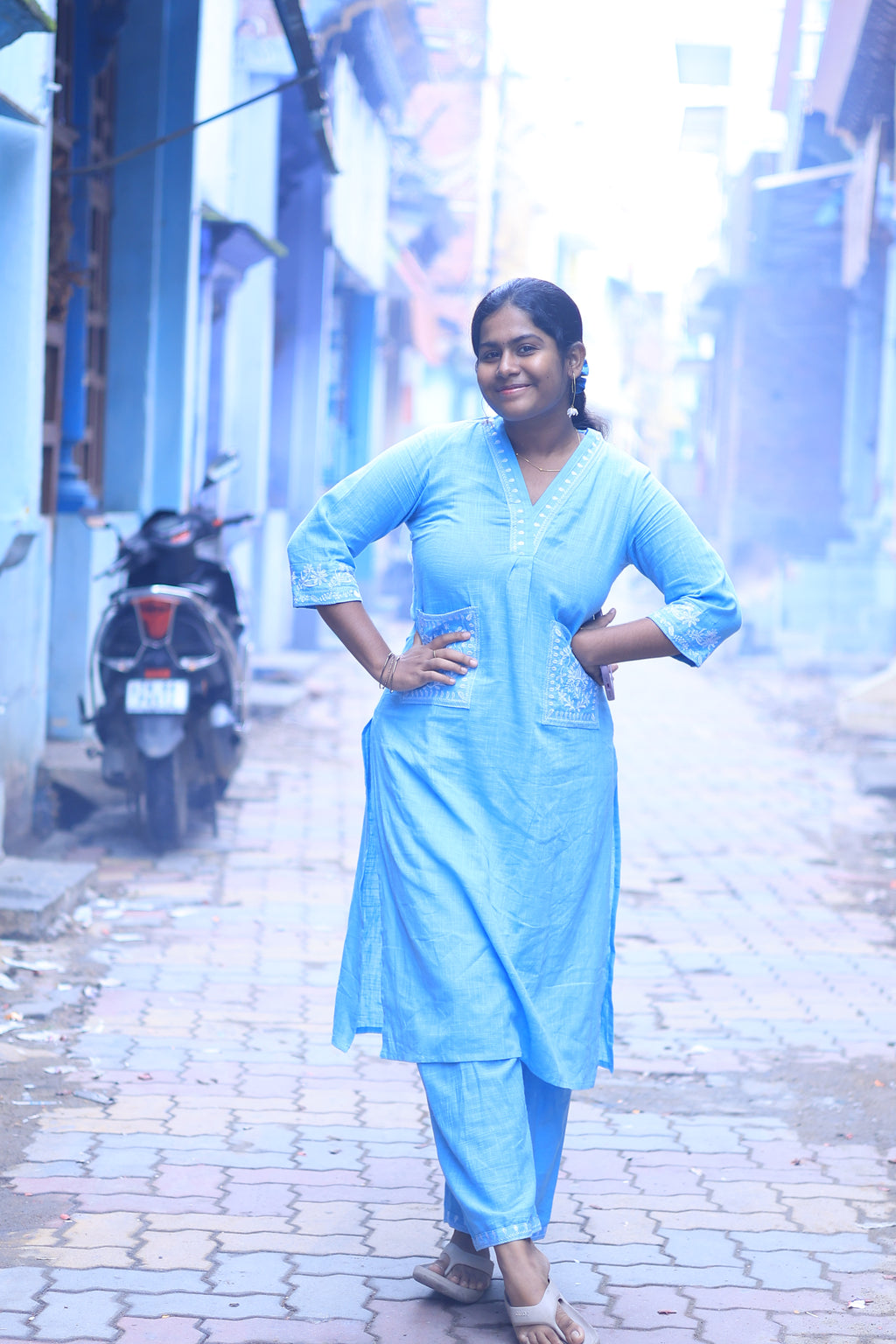 Blue Embroidery Co-Ord