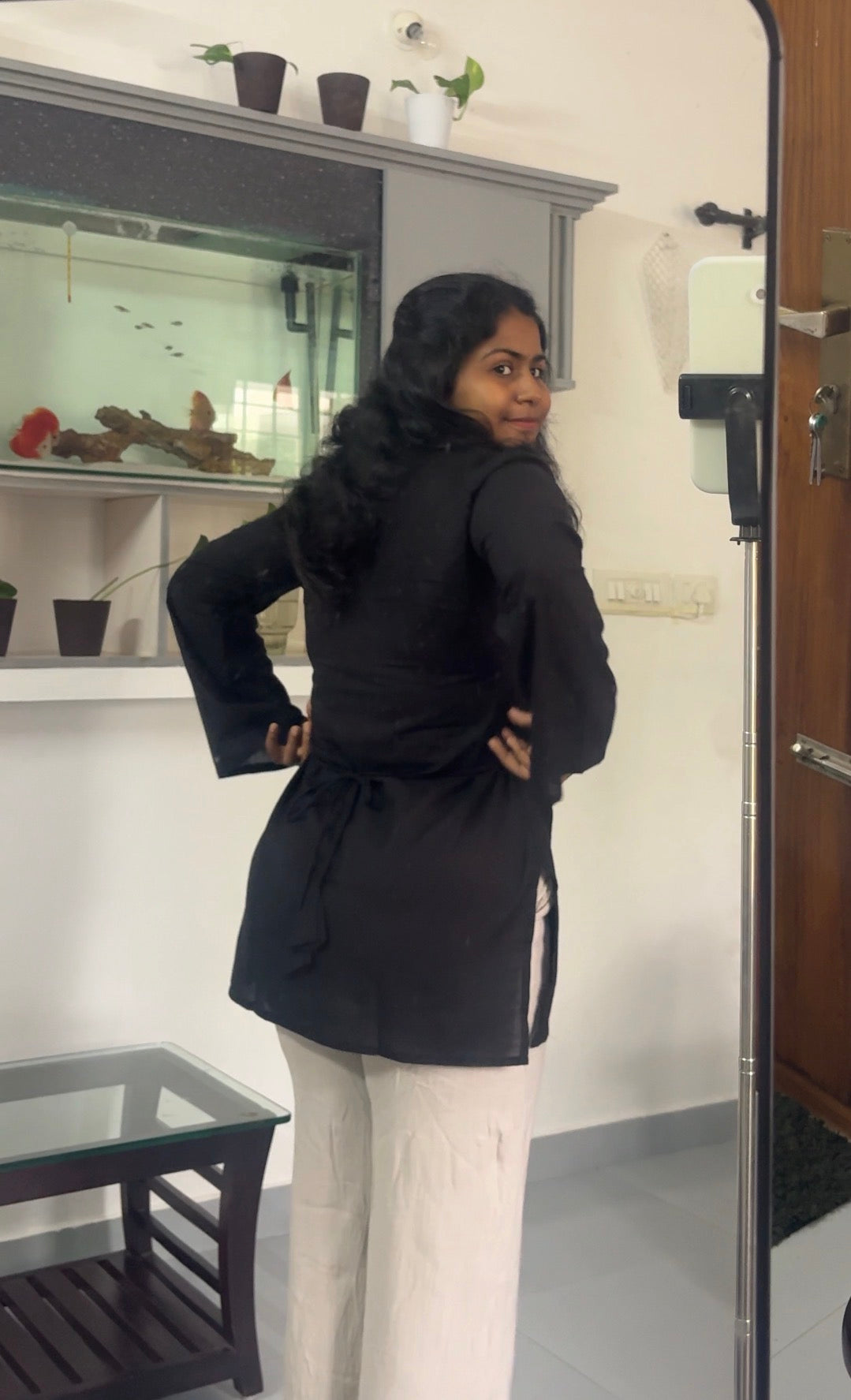Solid Black tie back Kurti
