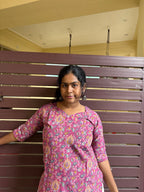 Pink floral knee length kurti