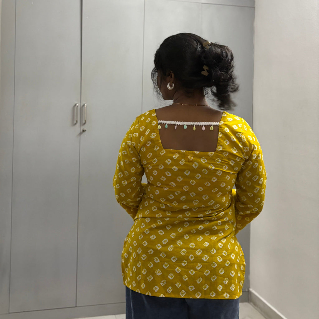 Yellow Pearl Back Short Kurti