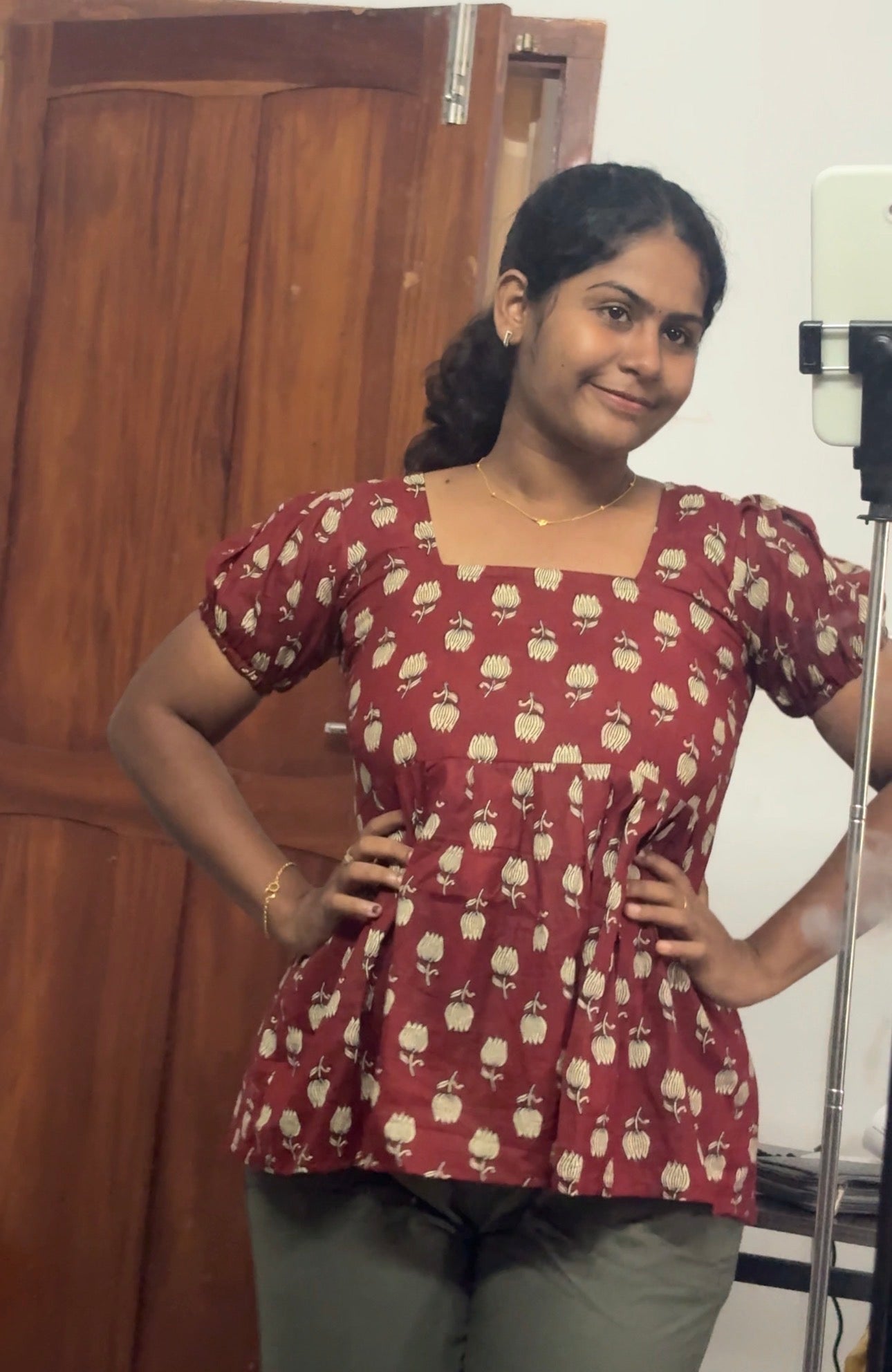 Red lotus Peplum Top