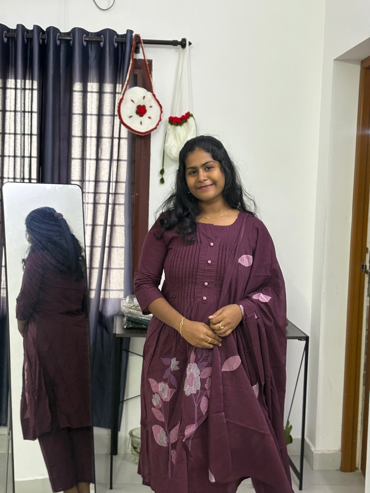 Wine three piece Kurta Set