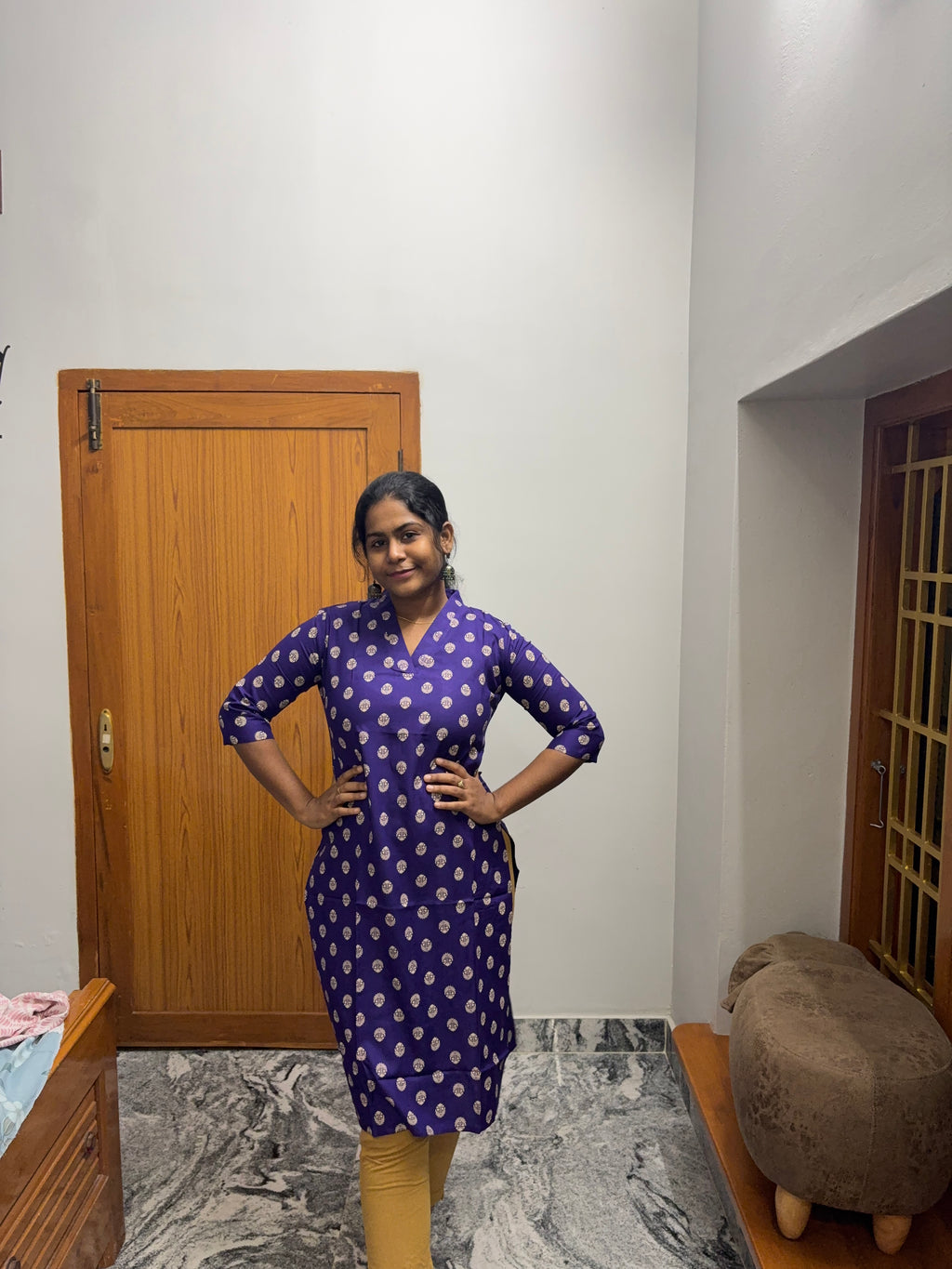 Violet Butta Knee Length Kurti