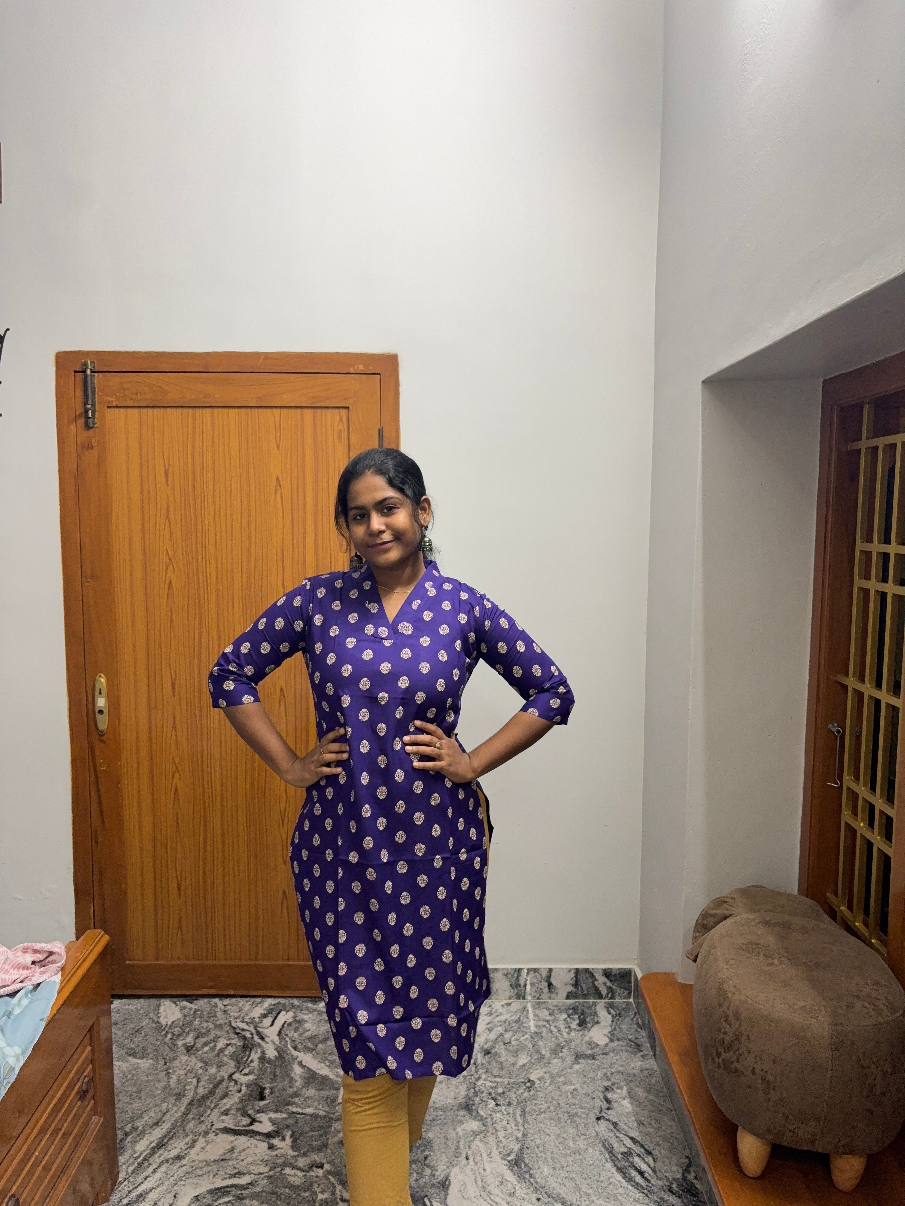 Violet Butta Knee Length Kurti