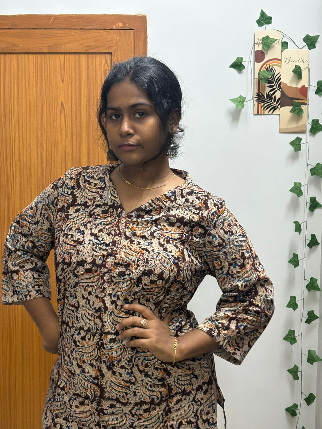 Brown kalamkari short top