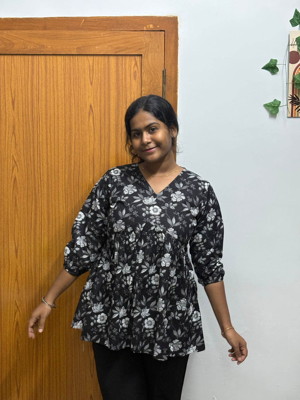 Black floral Peplum Top