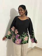Magical Full sleeve Black Floral corset back Kurti