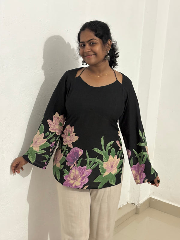 Magical Full sleeve Black Floral corset back Kurti