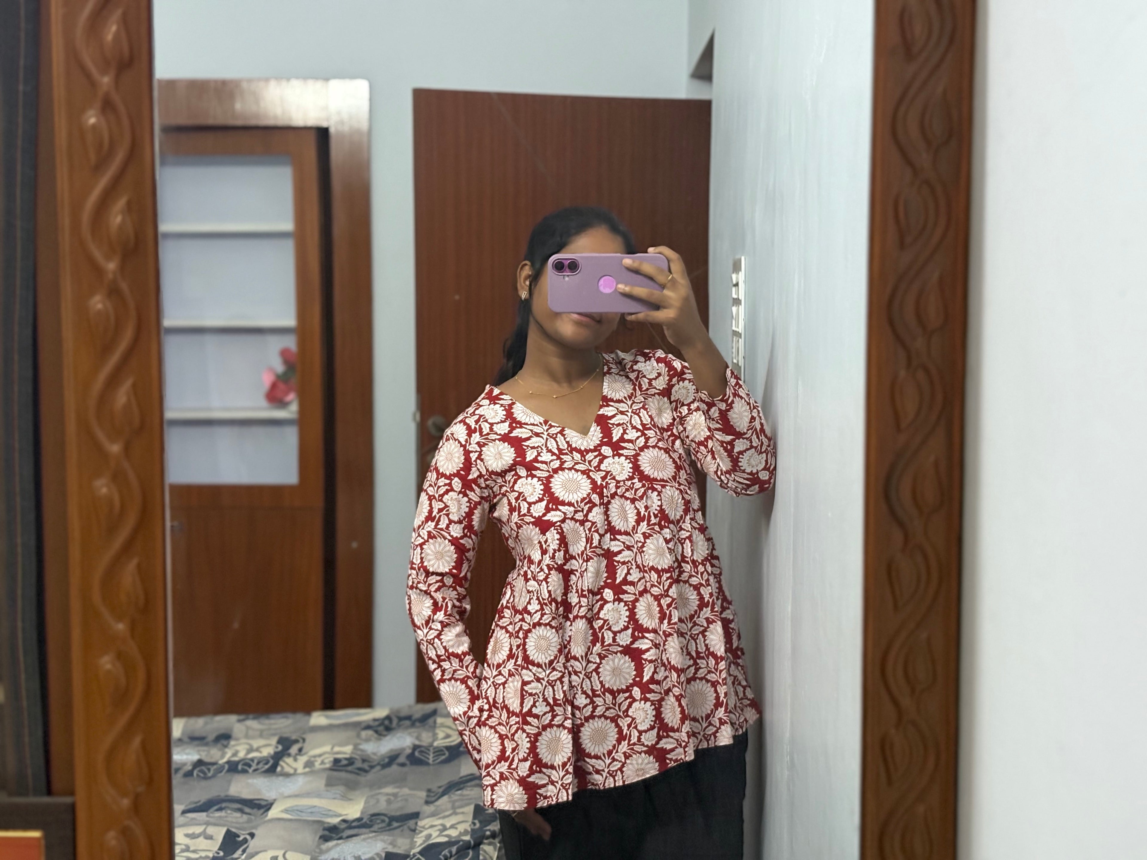 Red Floral Peplum Top