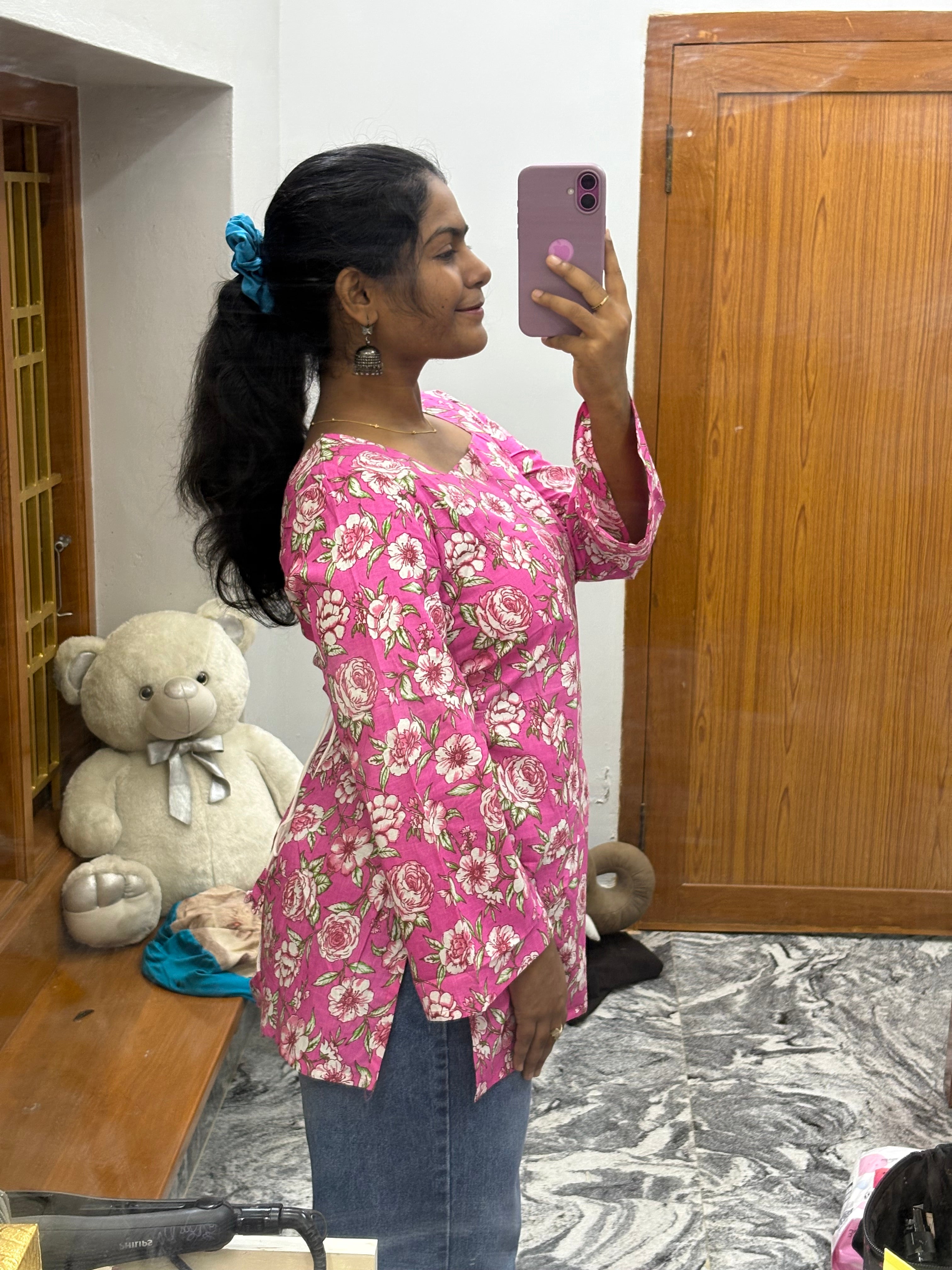 Pink floral Corset back kurti