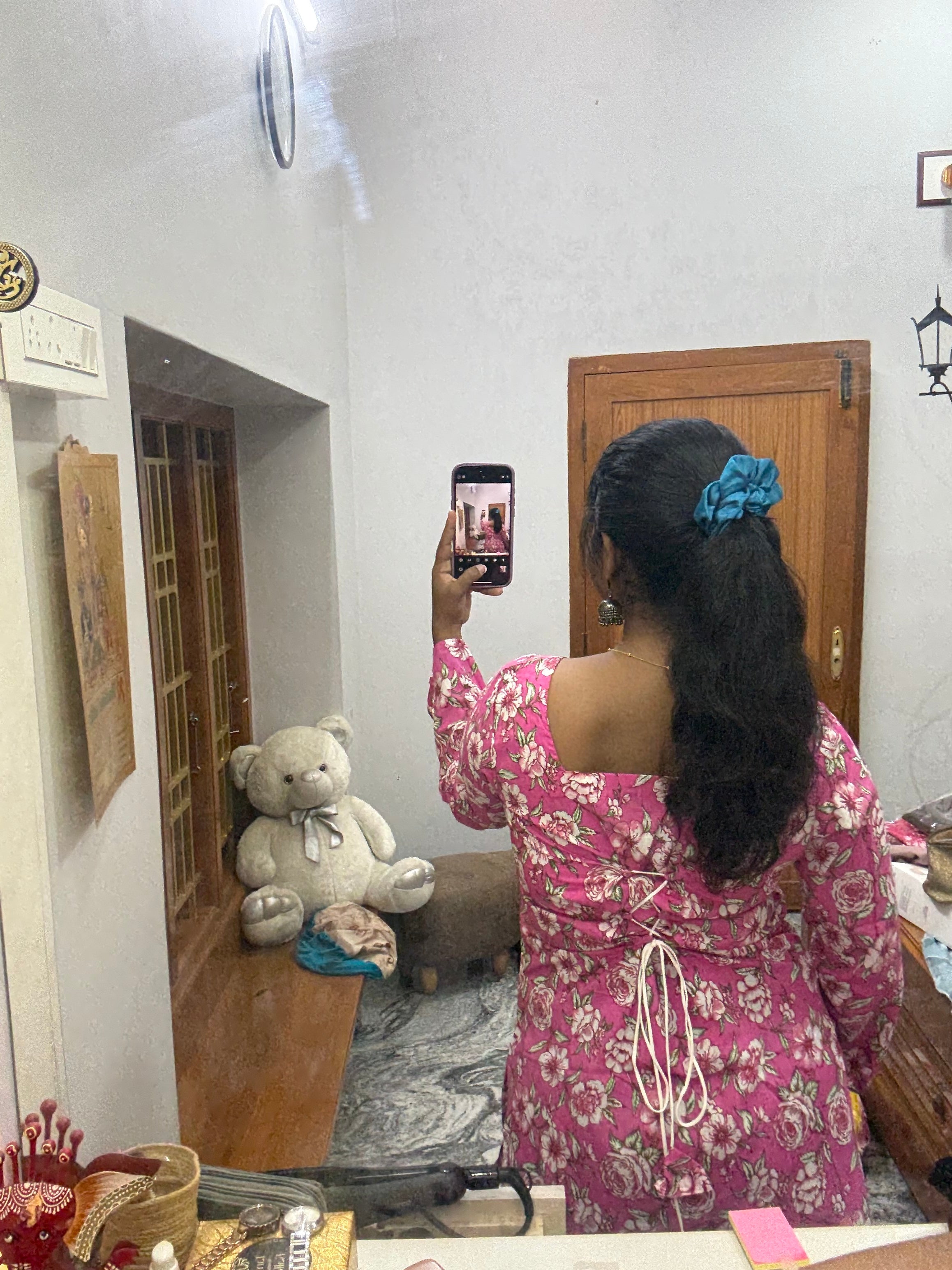 Pink floral Corset back kurti