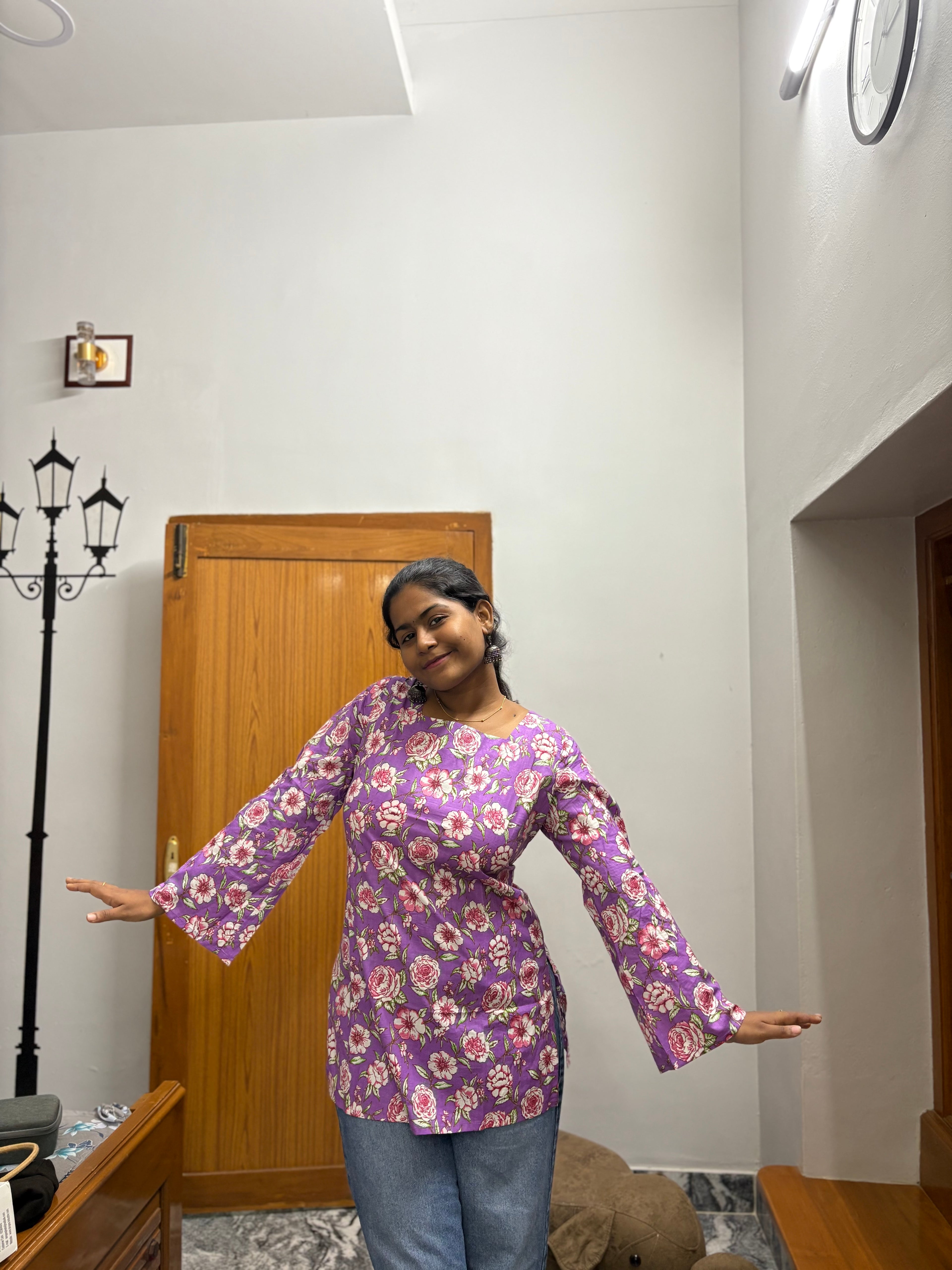 Violet floral Corset back kurti