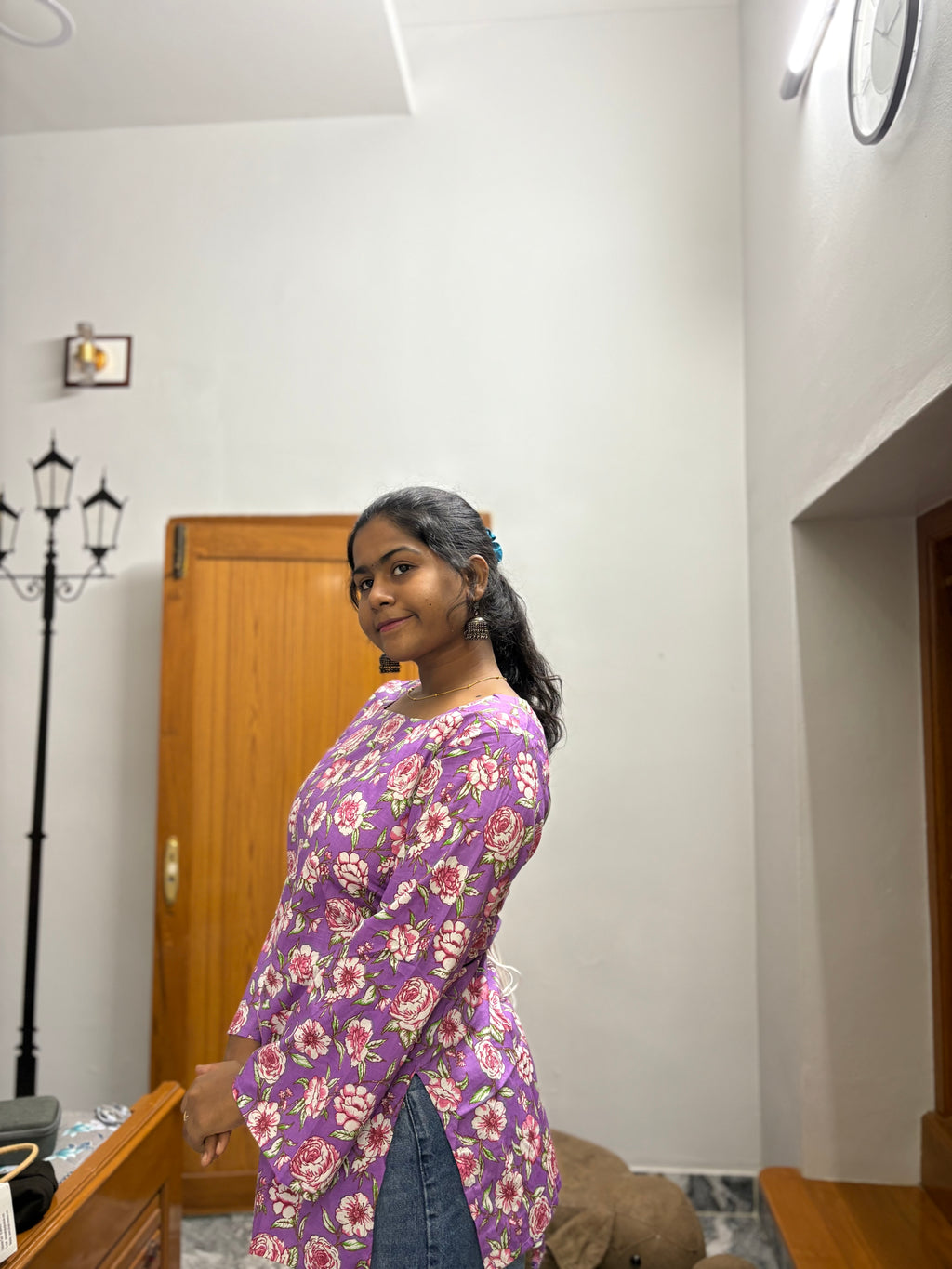 Violet floral Corset back kurti