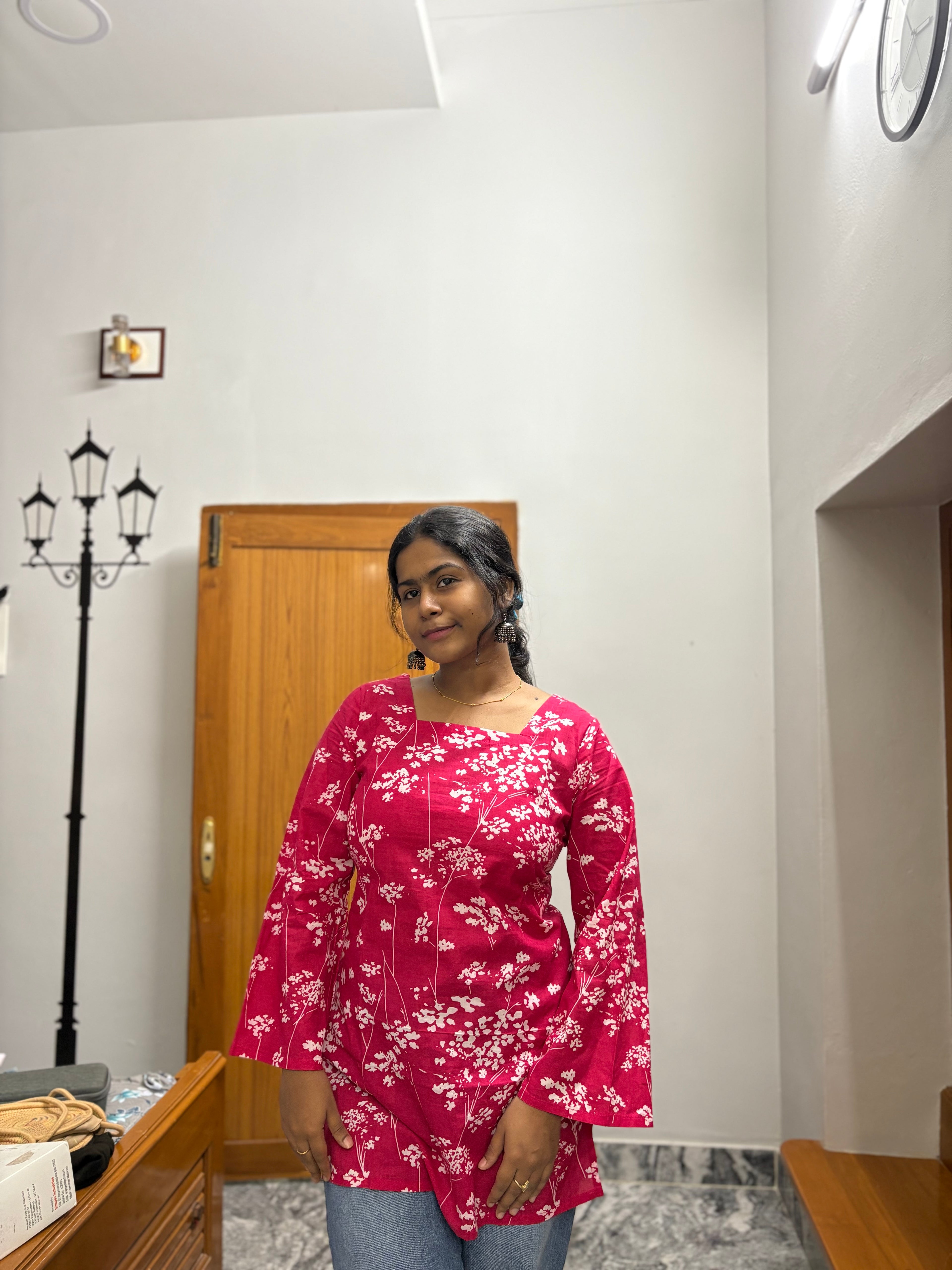 Pink batik Corset back kurti