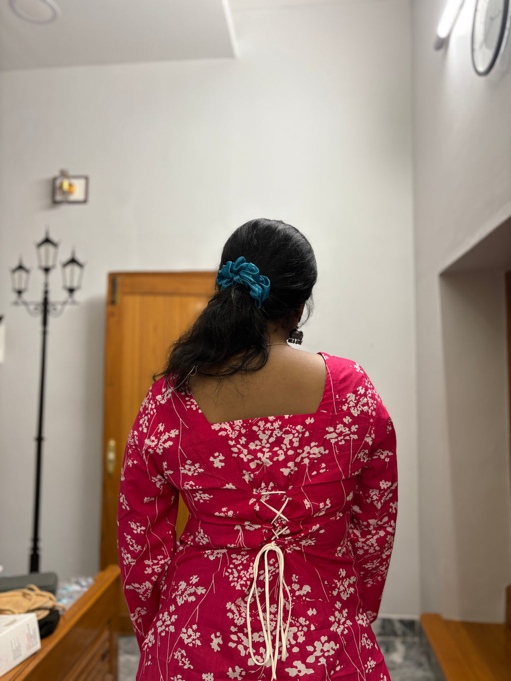 Pink batik Corset back kurti