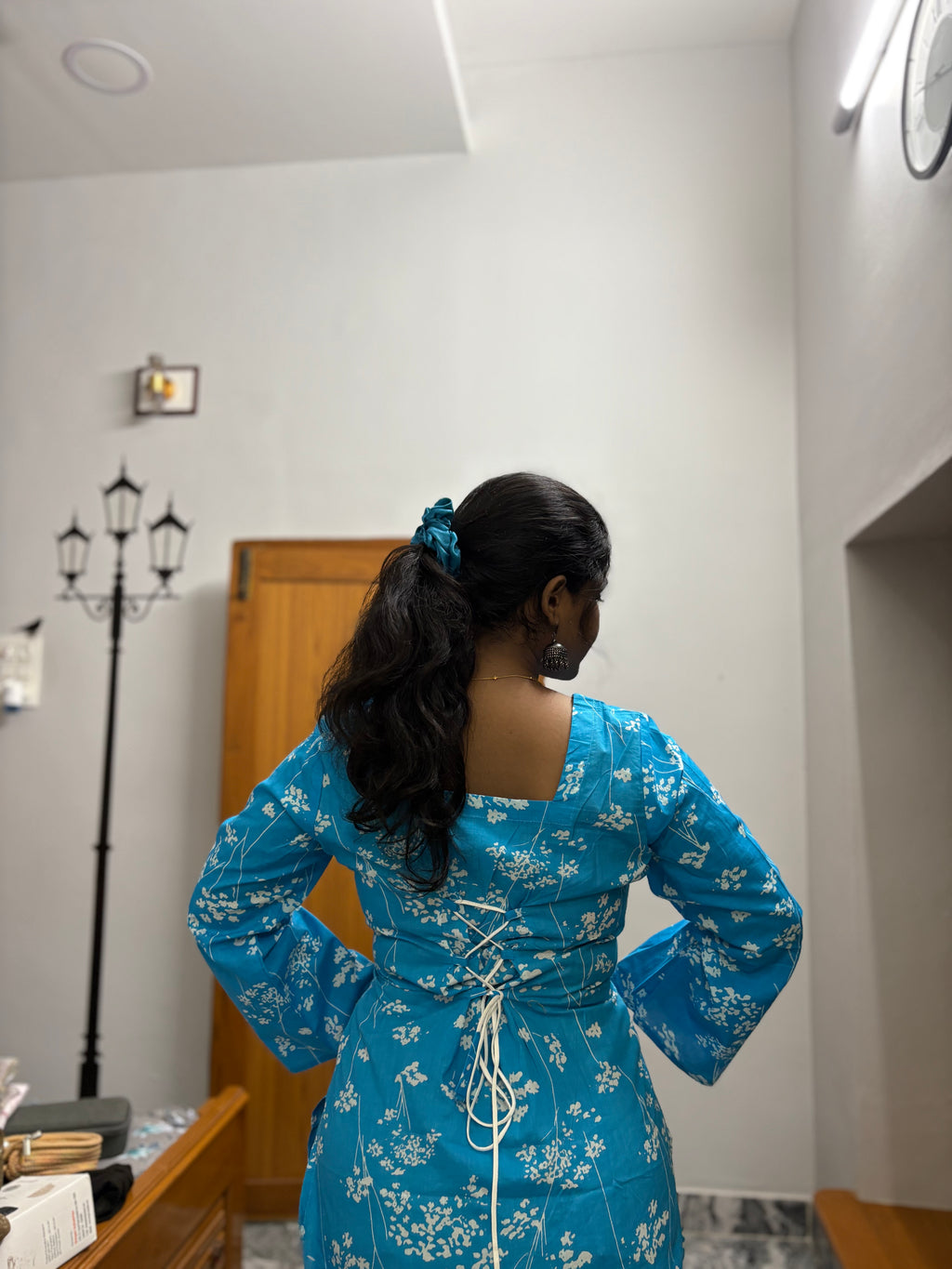 Blue batik Corset back kurti