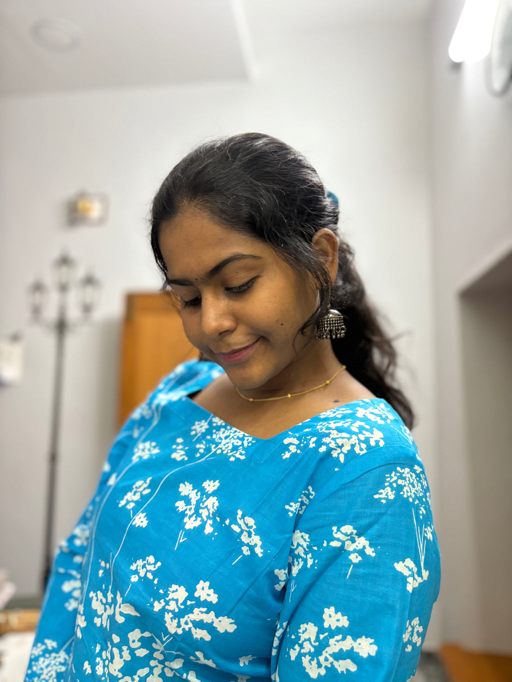 Blue batik Corset back kurti