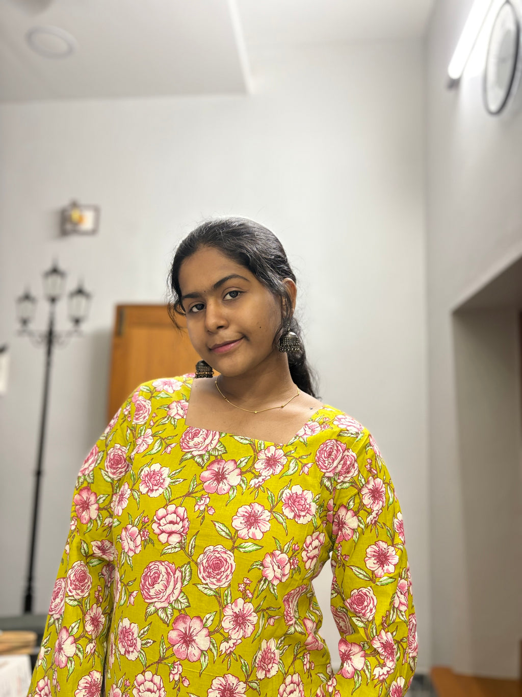 Olive green  floral Corset back kurti