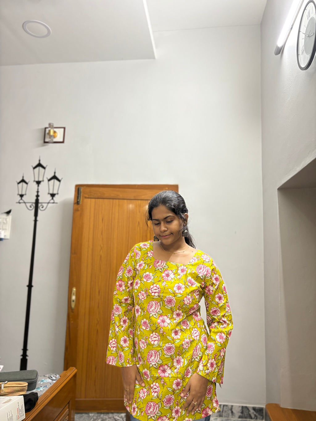 Olive green  floral Corset back kurti