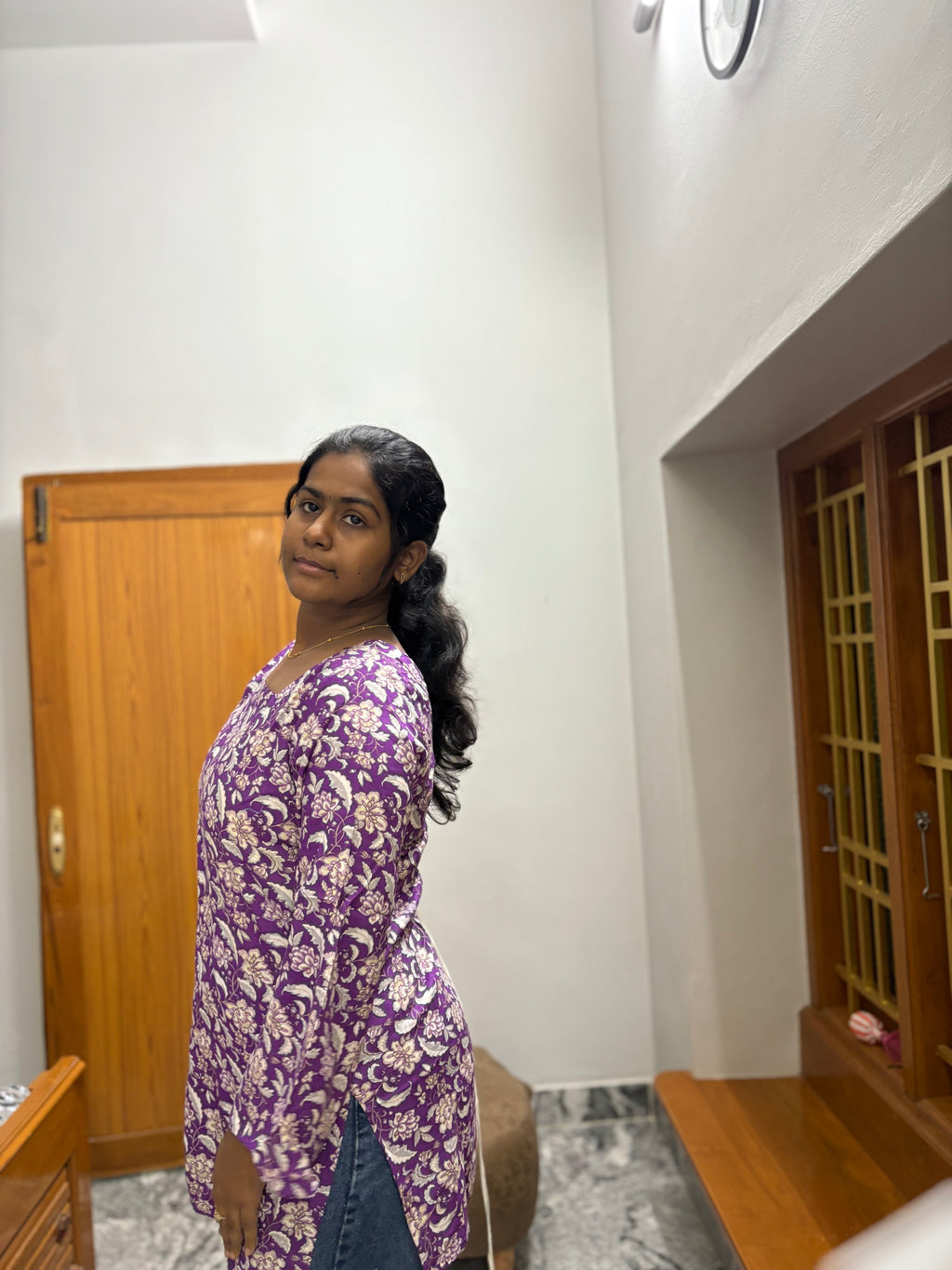 Wine floral corset back kurti