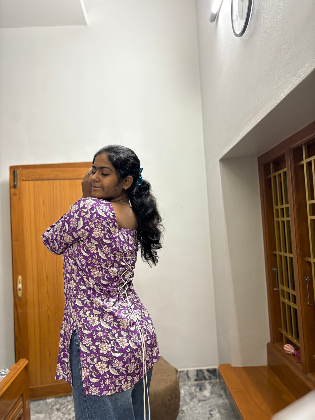 Wine floral corset back kurti