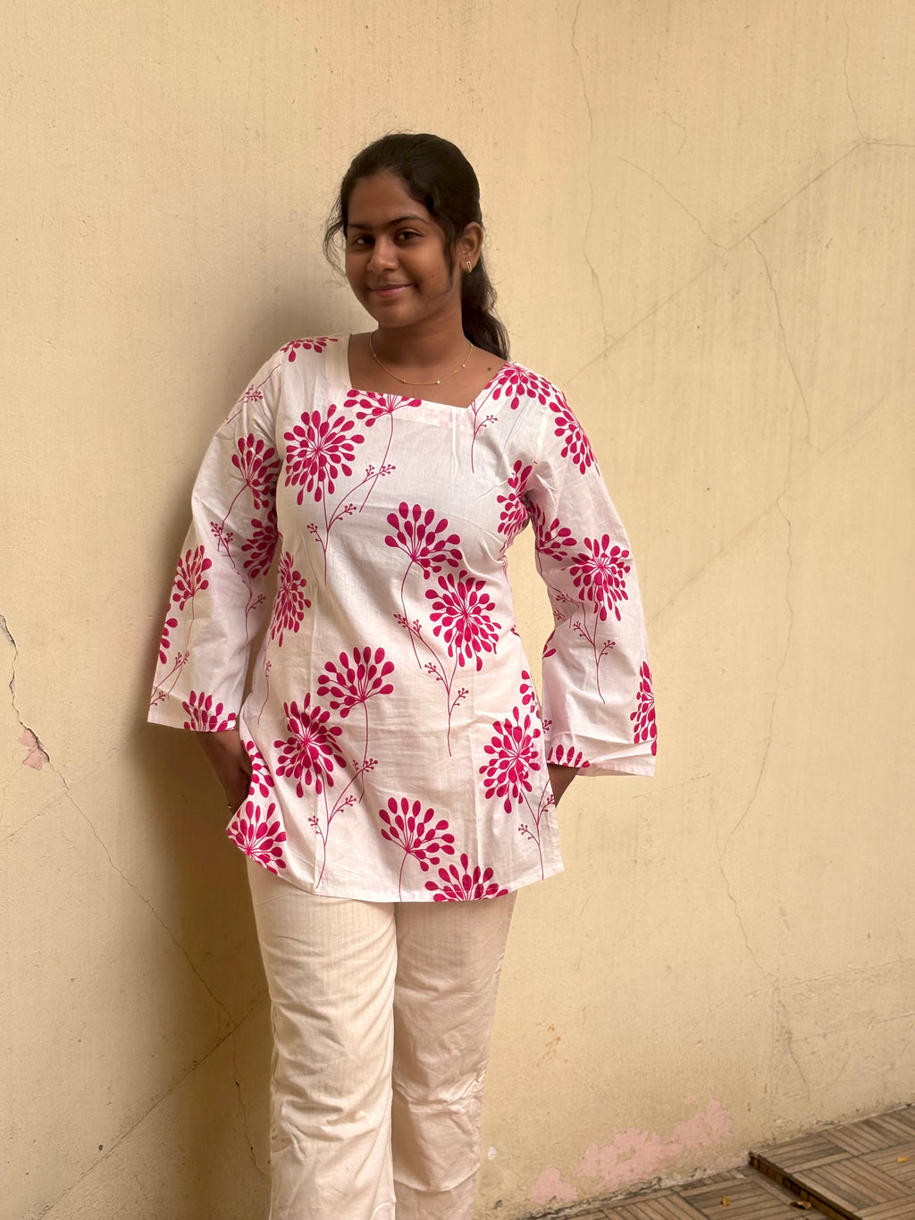 White Pink Corset back kurti