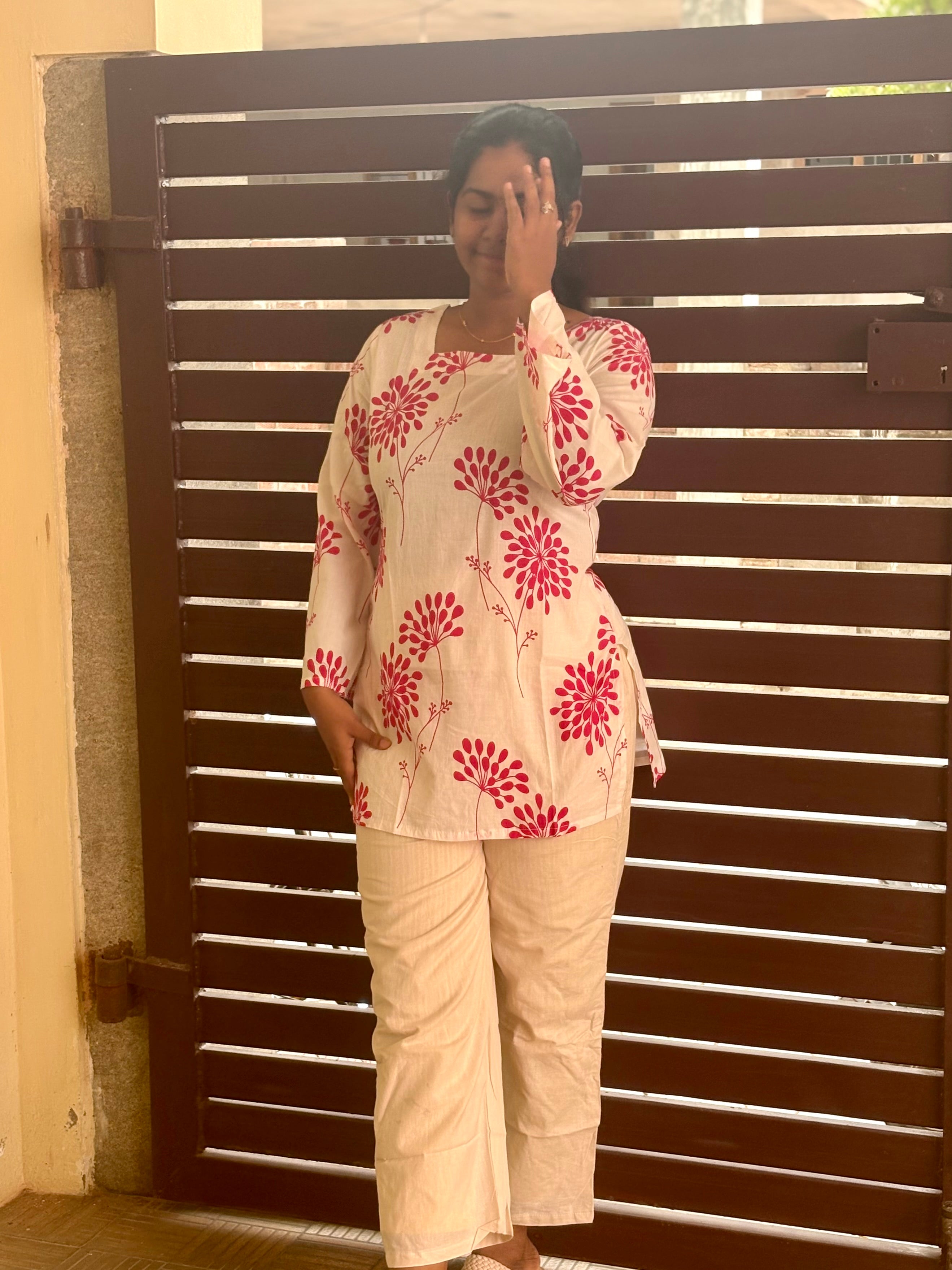 White Pink Corset back kurti