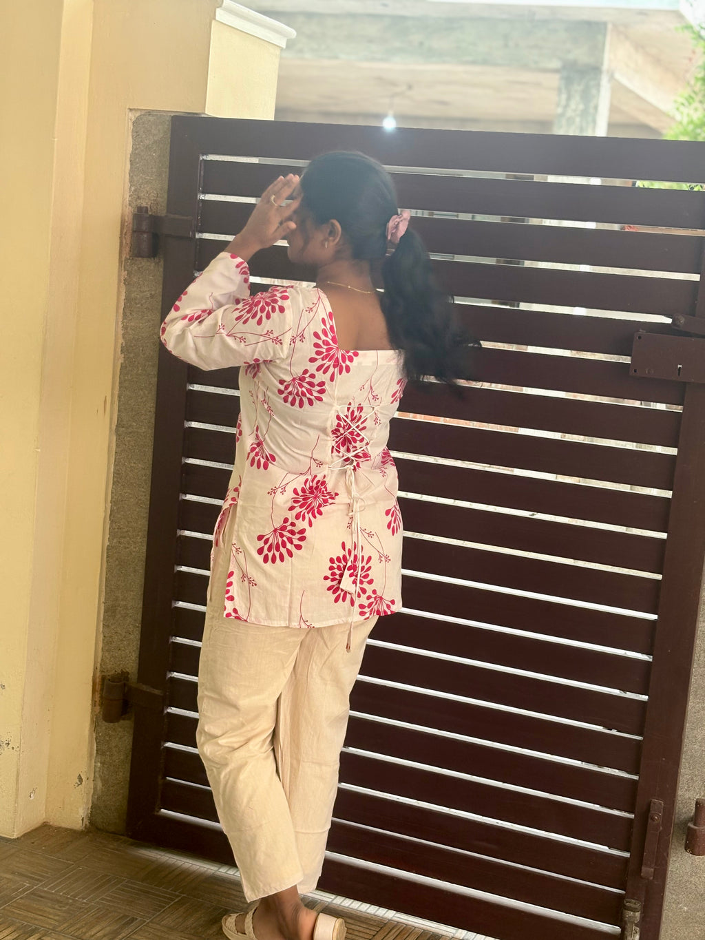 White Pink Corset back kurti