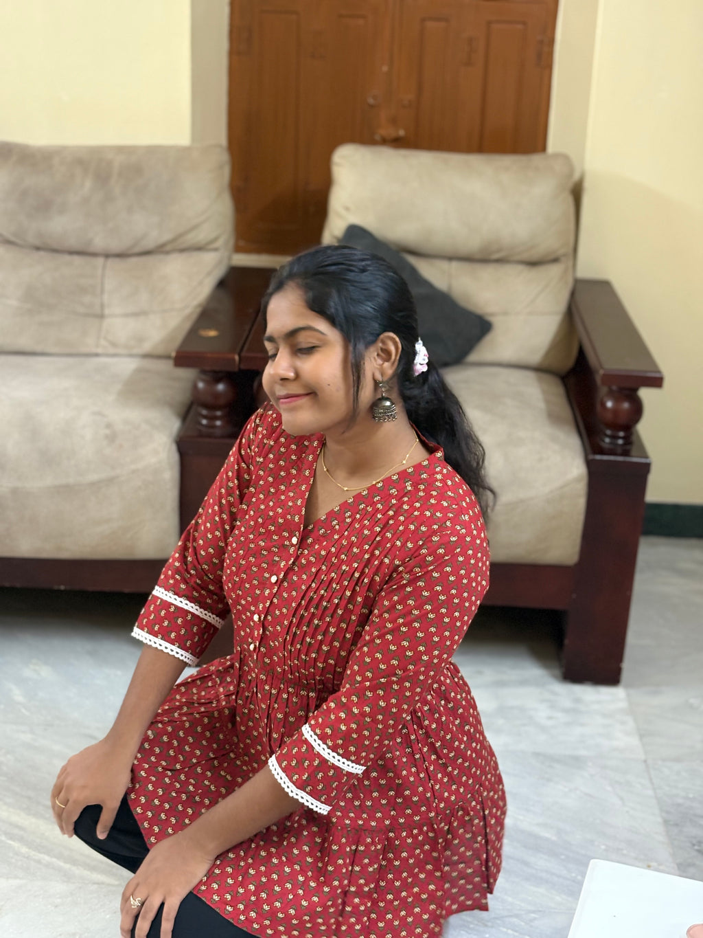 Red Maternity Peplum Top