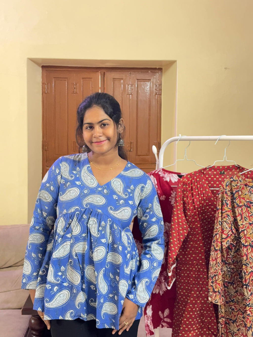 Blue Paisley Peplum Top
