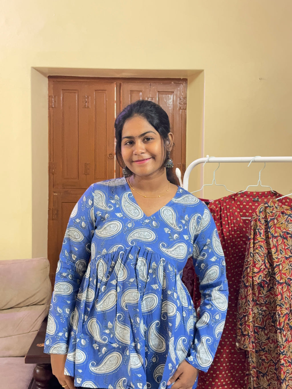 Blue Paisley Peplum Top