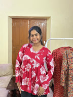 Red Motif Peplum Top