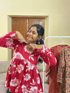 Red Motif Peplum Top