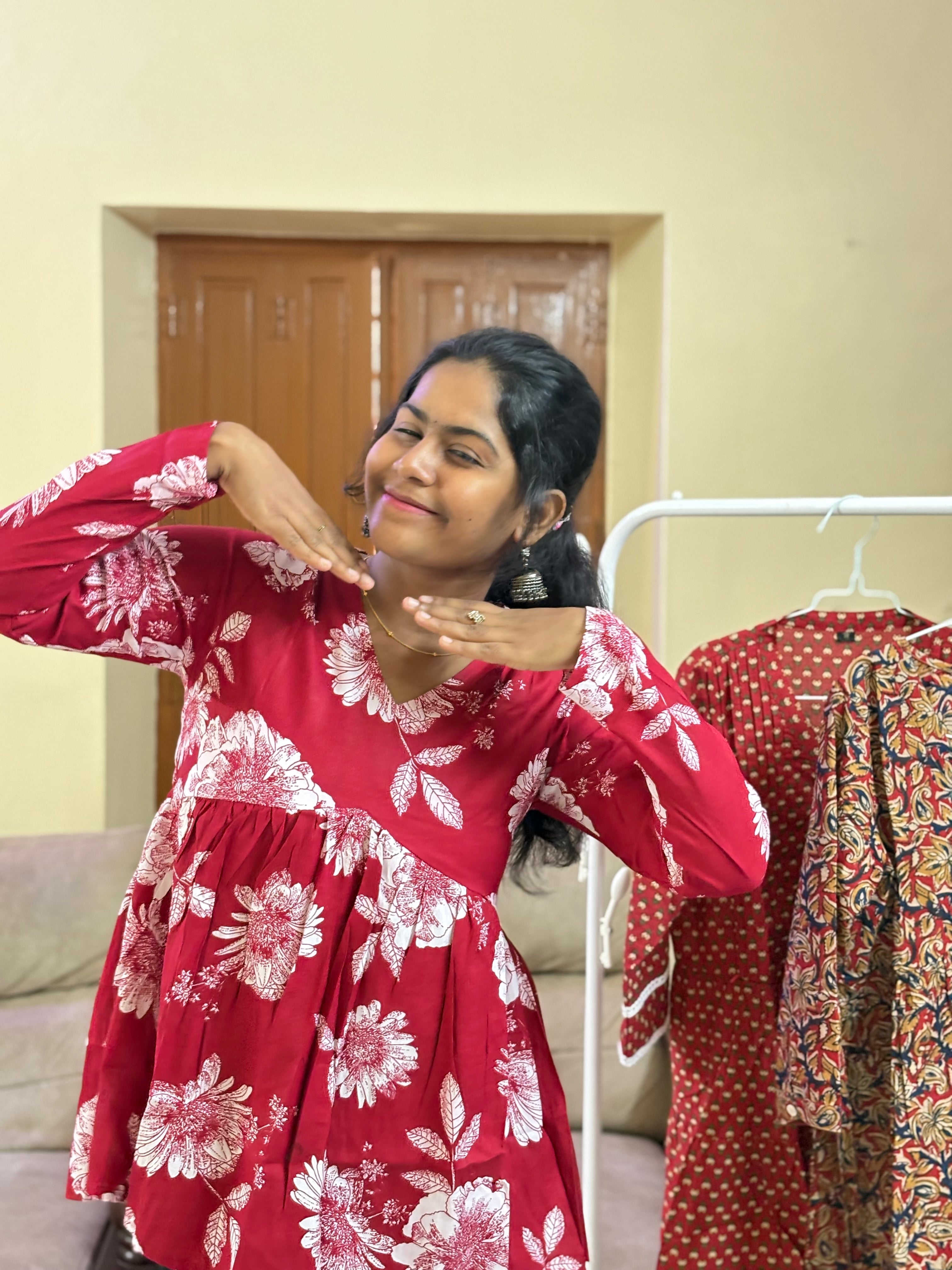 Red Motif Peplum Top